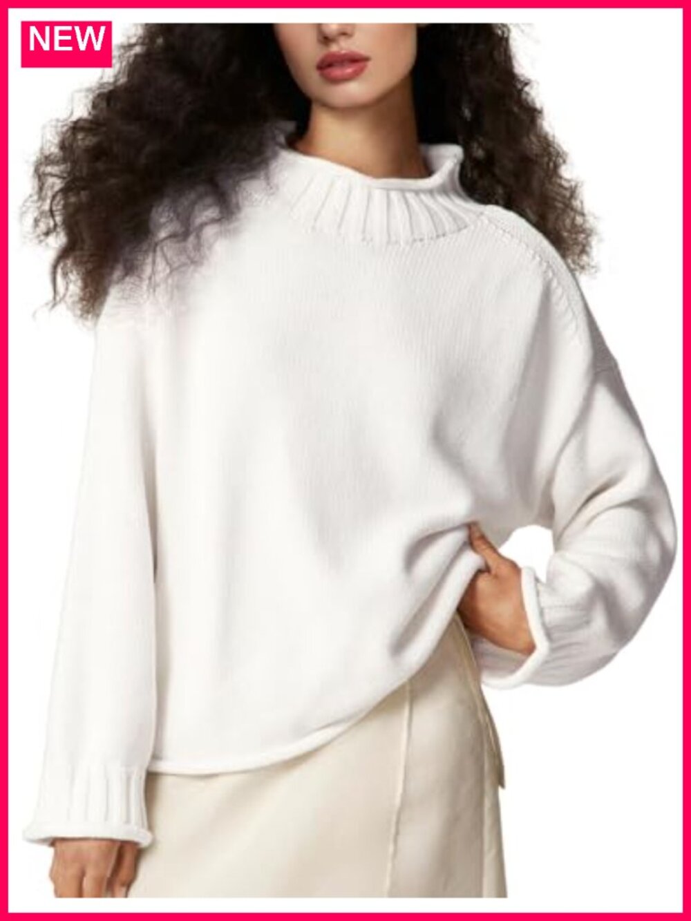 Rollneck Sweater Oversized Cotton Chunky Knit Pullover Women's